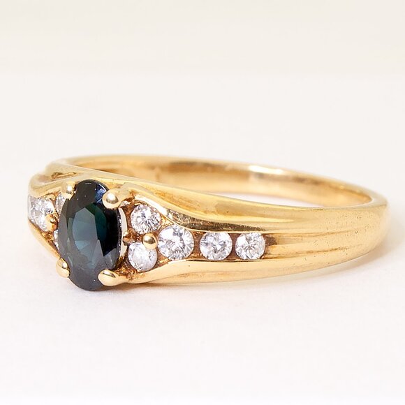 Vintage 18kt Yellow Gold Natural Sapphire and Real Diamonds Ring Size 6.75 3.8gr - Picture 4 of 7